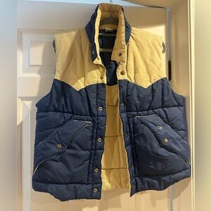 Vintage Corduroy Puffer Vest Tan and Navy